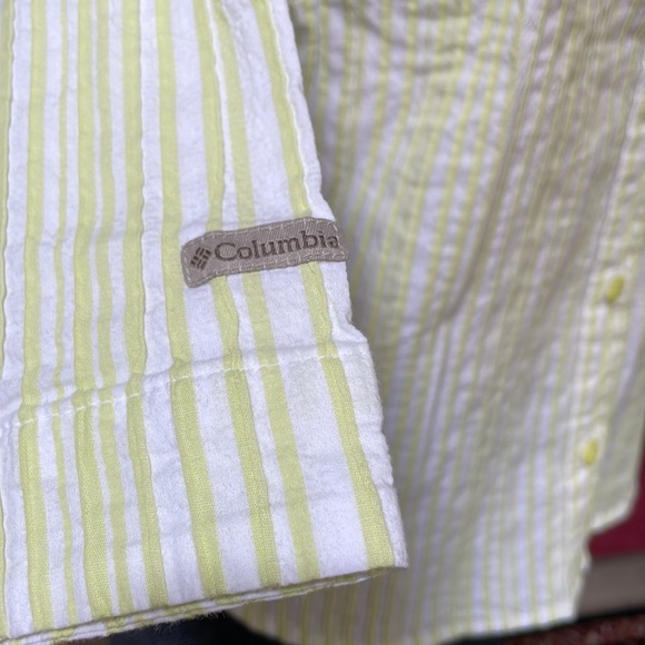 Columbia Cotton Button Down Shirt Green & White Striped Size Medium - Picture 4 of 8